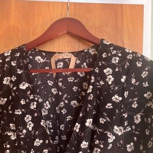 Black and white floral wrap dress